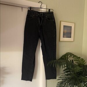 Zara High Rise Straight Leg Black Jeans Size 6 Raw Hem